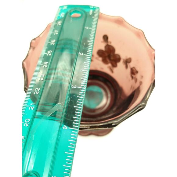 Vintage Amethyst Glass Vase 4” Hand Painted Floral Gold Trim Wear - Picture 8 of 11